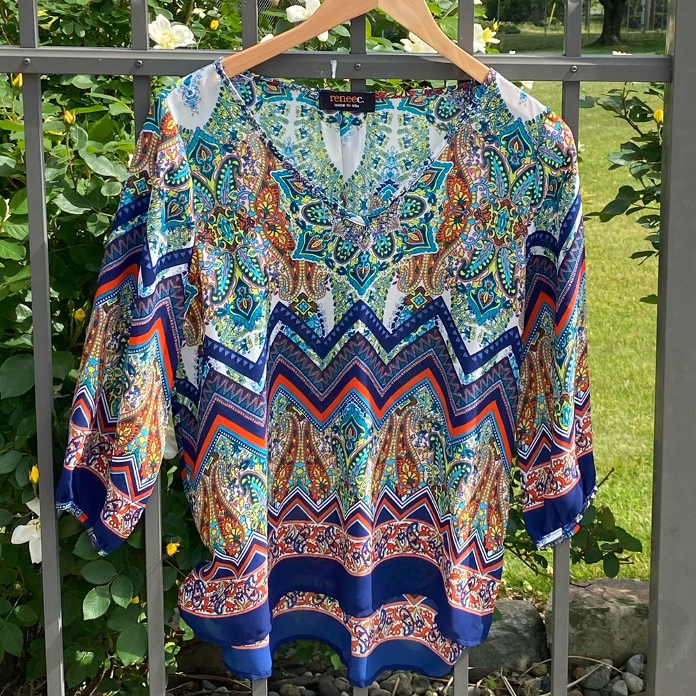 Women’s Large Pullover Paisley Summer Blouse